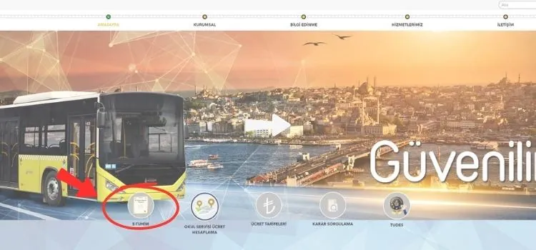 İBB Toplu Ulaşım Hizmetleri Müdürlüğü sayfasında e-TUHİM simgesi