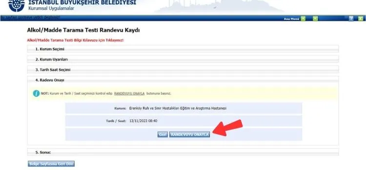 Hastane randevusunun onaylandığı ekran