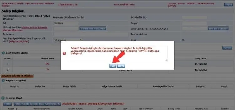 Belgeler oluşturulduktan sonra bilgilerin değiştirilemeyeceği uyarısı