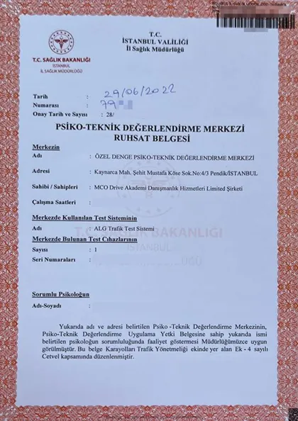 İlk ruhsat belgesi, 2022 - İstanbul Valiliği İl Sağlık Müdürlüğü