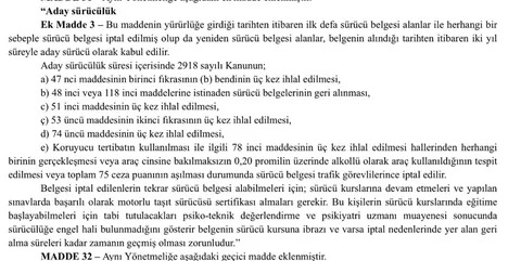 Aday Sürücülük Ek Madde 3, Belgesi İptal Edilenlerde Psiko-Teknik Şartı - sayfa 1