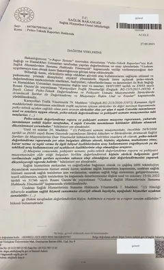 Psiko-Teknik Raporlarının Uzaktan Sağlık Hizmeti ile Onaylanamayacağına Dair Yazı - T.C. Sağlık Bakanlığı Sağlık Hizmetleri Genel Müdürlüğü